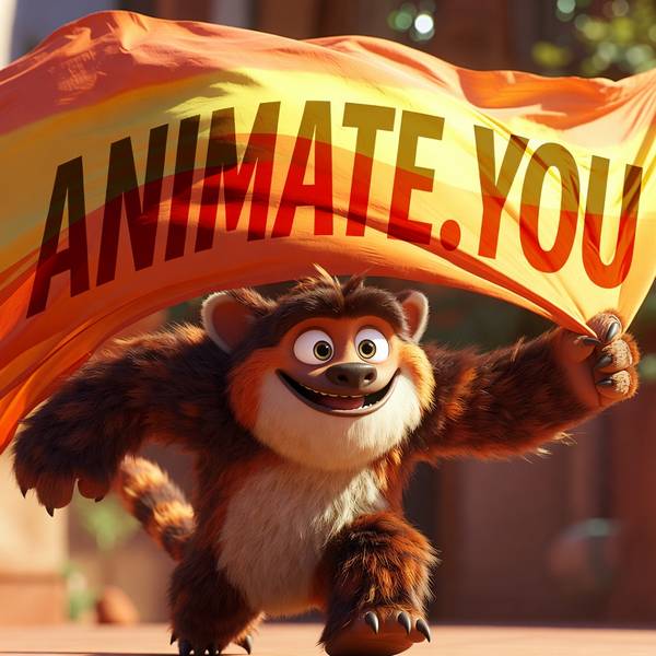 Intense animated boy with animate.you brand